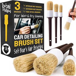 car cleaning kit: Detail Dudes Car Detailing Brush Ultra Soft Boars Hair Set of 3- Automotive Detail Brushes…