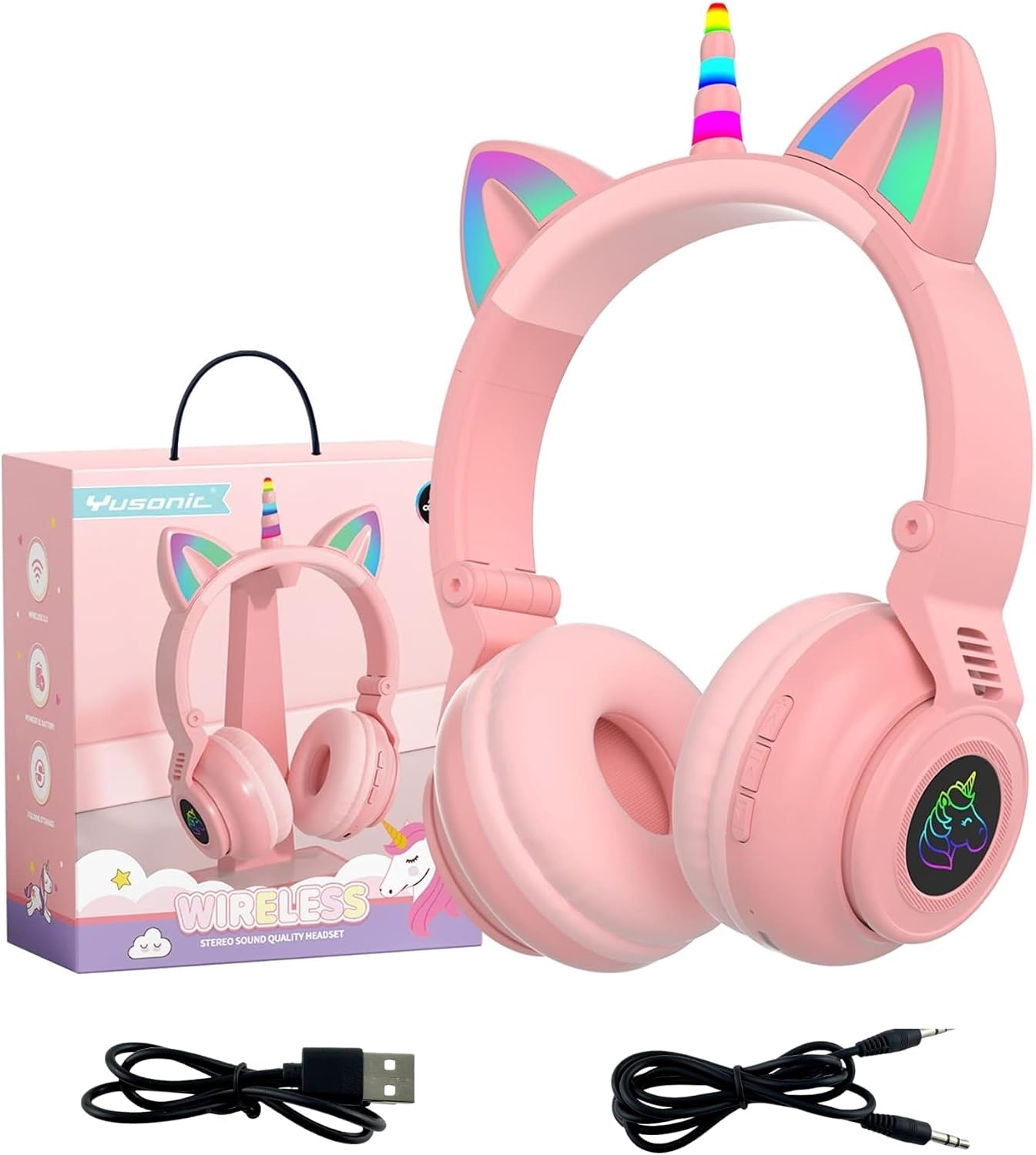 Casques Bluetooth Unicorn Enfants Pliables Rose — Casque Bluetooth