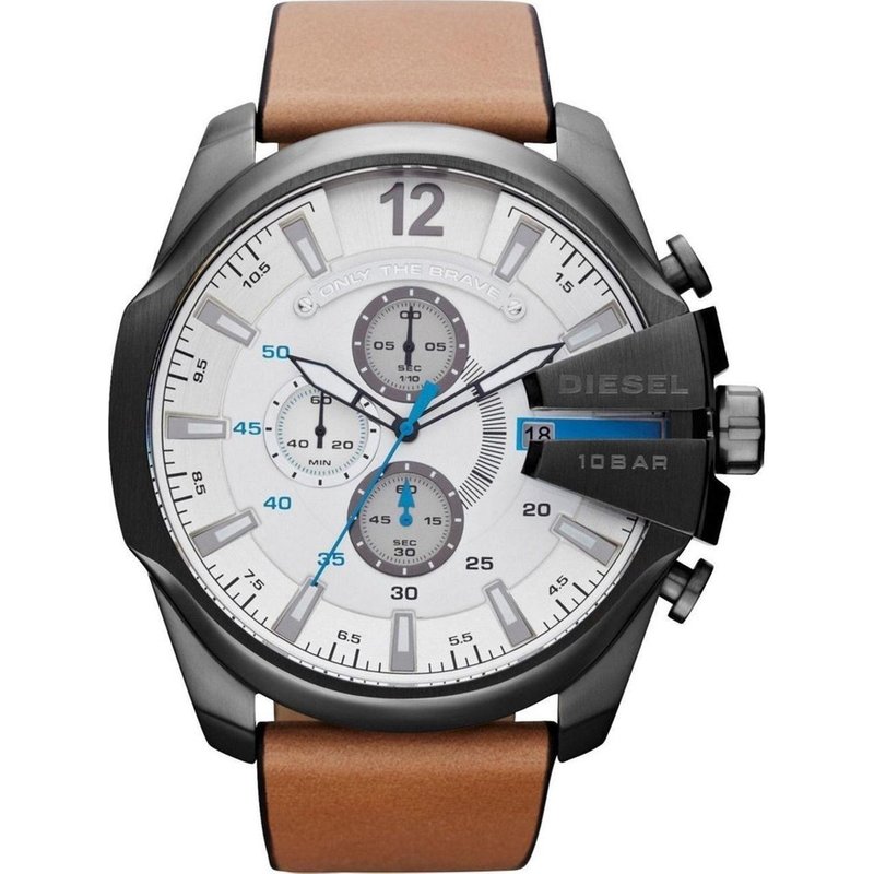 Montre Diesel DZ4280 Mega Chief en cuir marron pour homme — Montres pour hommes