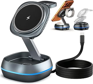 3-in-1 Wireless Charging Station, 15W Foldable with Retractable Cable