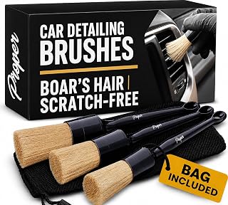 car cleaning kit: Premium Car Detailing Brush Set - Professional 3 Pack Kit Detail Brushes with Soft Boars Hair…