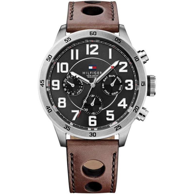 Tommy Hilfiger 1791049 Trent Montre multifonction en cuir marron — Montres pour hommes