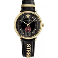 Versace VBQ050017 V-Circle 42 mm Montre bracelet en cuir noir doré — Montres pour femmes