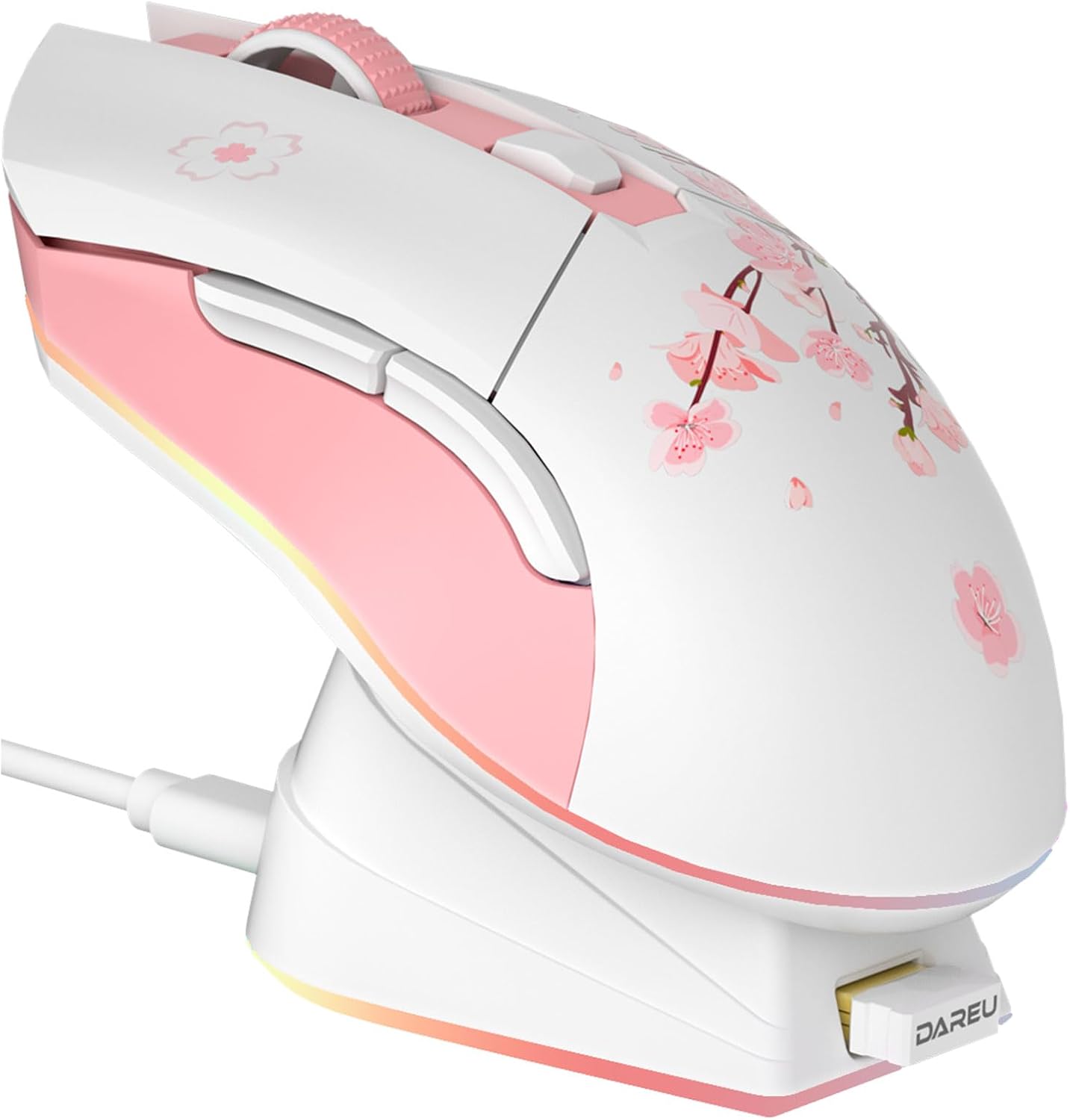 Souris de Jeu Sans Fil DAREU Sakura Rose 12K DPI — Souris de jeu