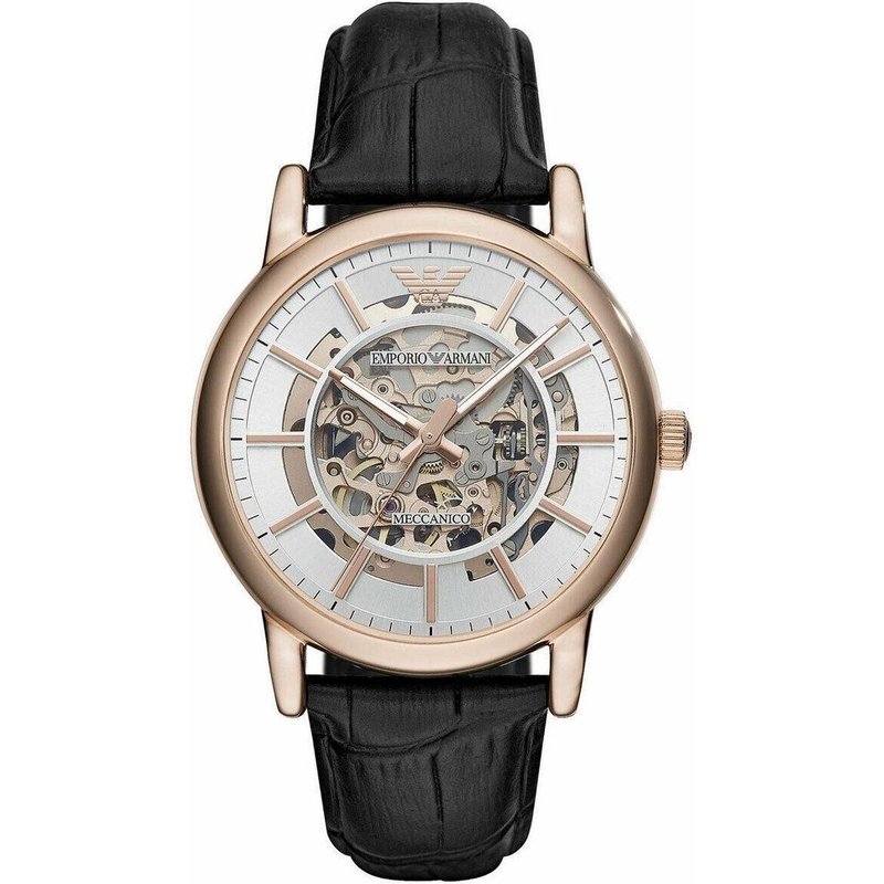 Montre automatique en cuir noir Emporio Armani AR60007 pour homme — Montres pour hommes