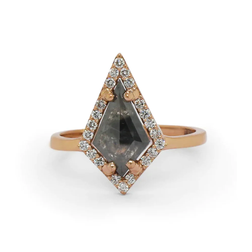 1.80 ct Kite Shaped Prong Settting Halo Salt And Pepper Diamond Ring - 10K Yellow Gold