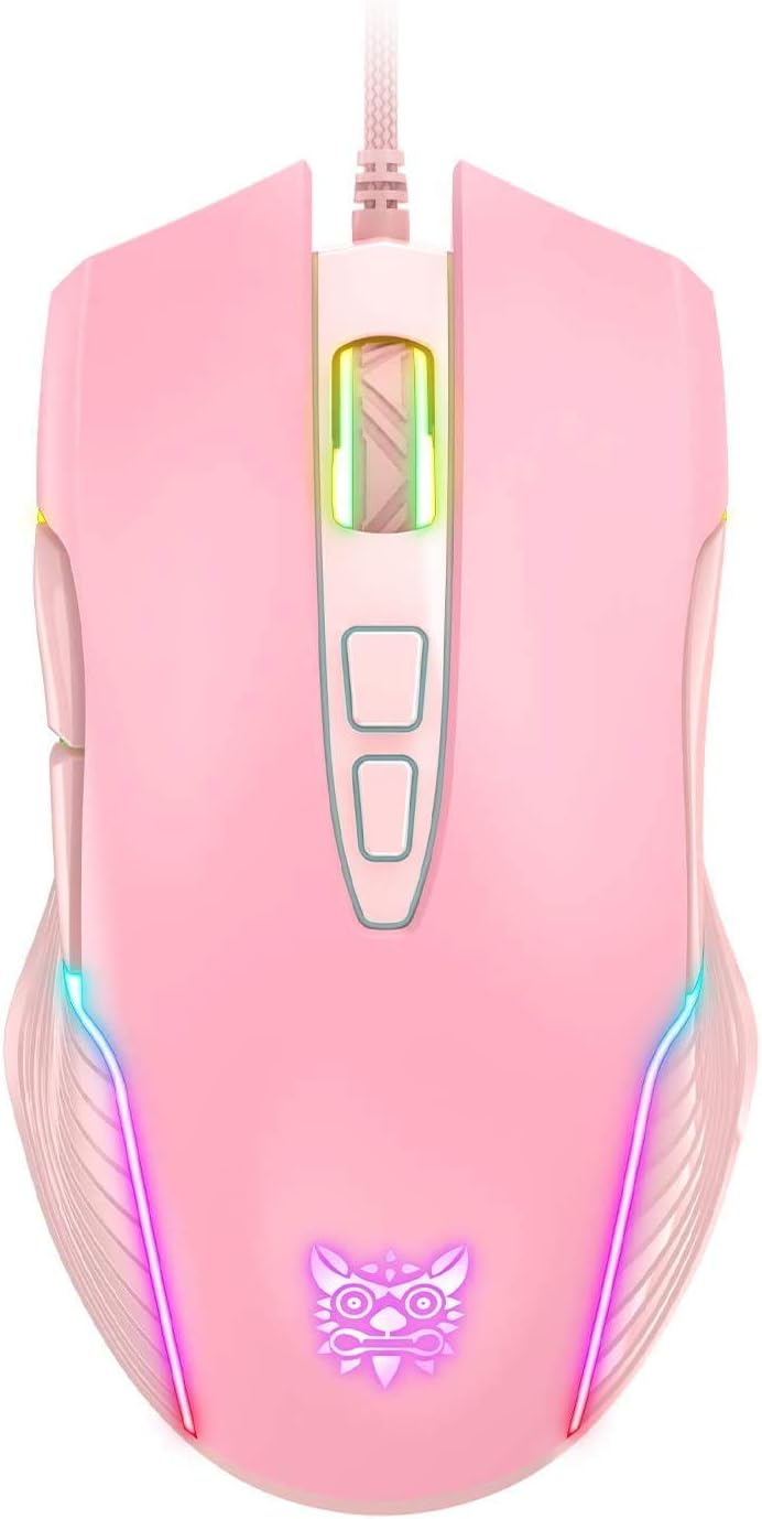 RGB Gaming Mouse Wired 6400 DPI 7 Buttons Pink — Gaming Mice