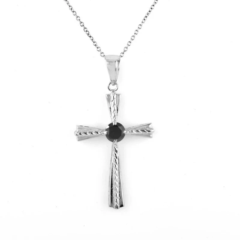 1.01 Ct Solitaire Prong Setting Black Diamond Cross Pendant - 10K Yellow Gold