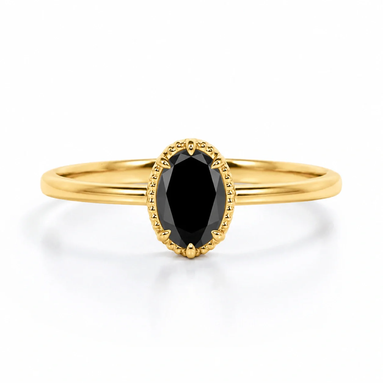 Unique 2 Carat Design Oval Cut Black Diamond Solitaire Engagement Ring - 10K Yellow Gold