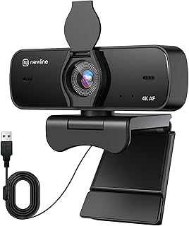 Webcam 4K avec Microphones Doubles, Autofocus et Volet de Confidentialité