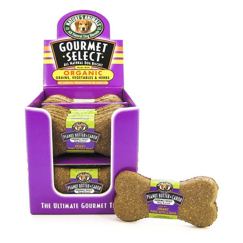 Natures Animals Os de chien biologique Beurre d'arachide et saveur de caroube 4 pouces Caisse de 24