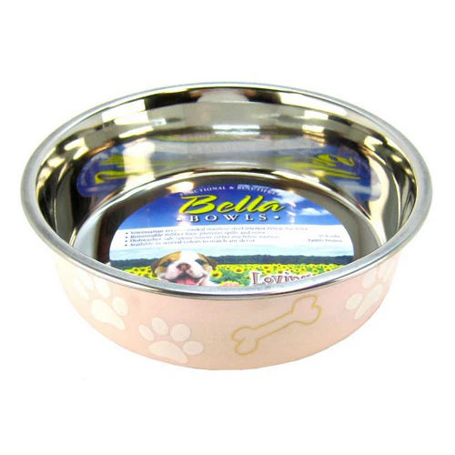 Loving Pets Medium Stainless Steel Dish with Light Pink Rubber Base 6.75" Diameter
