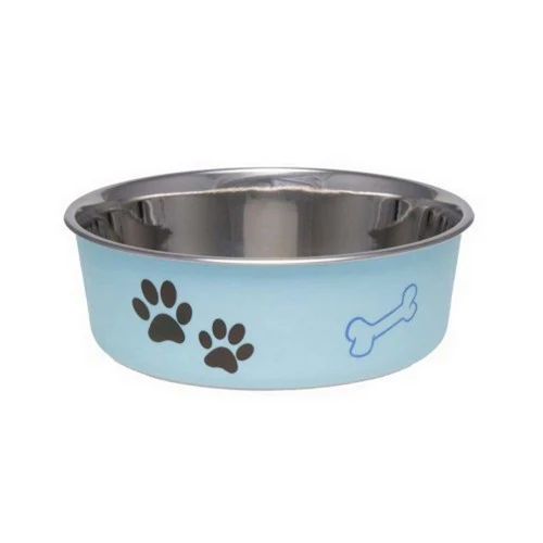 Loving Pets Stainless Steel Light Blue Dog Bowl with Rubber Base 5.5" Diameter — Dog Toys