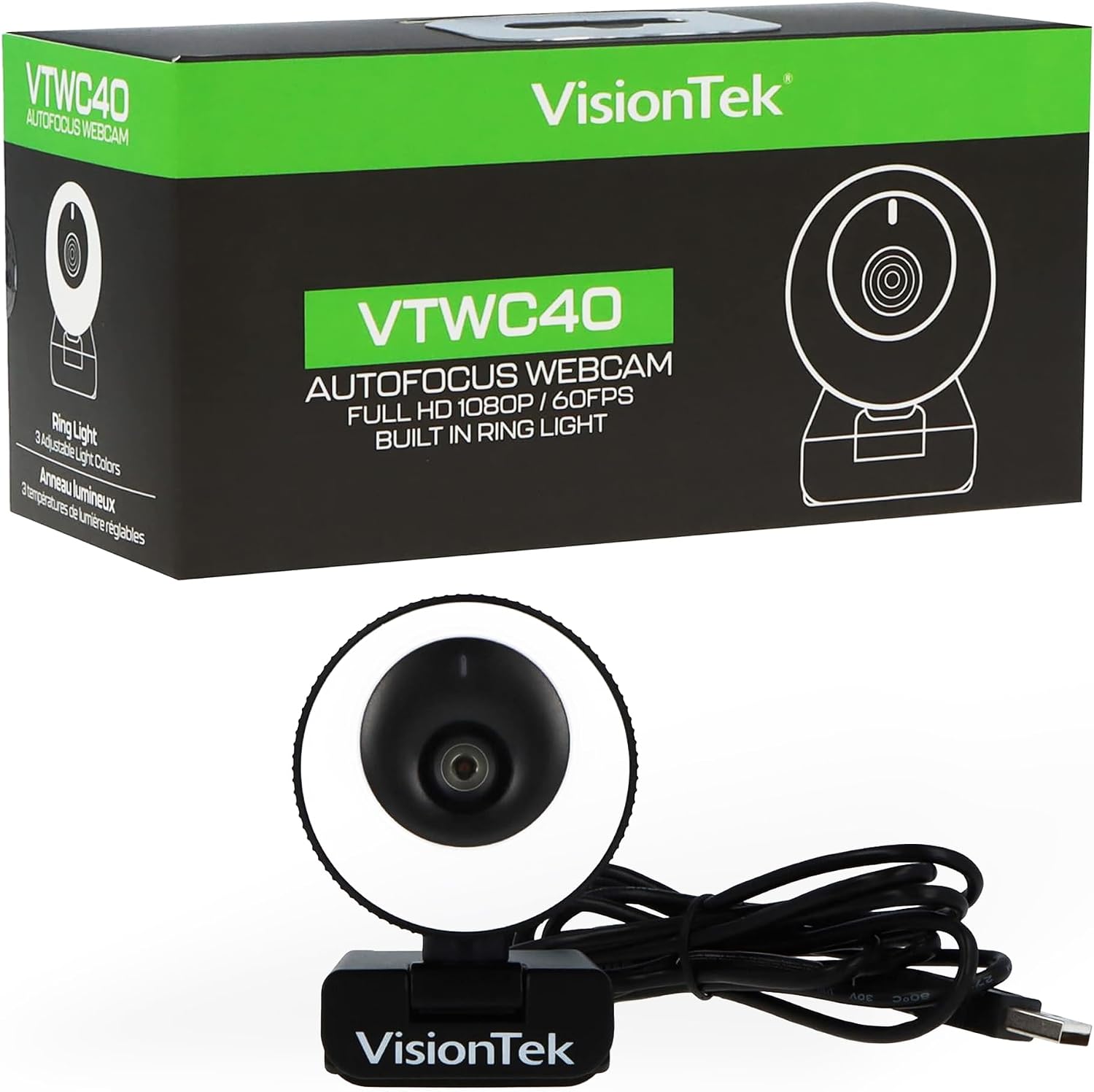 Caméra web VisionTek VTWC40 Full HD 1080p avec anneau lumineux — Webcam