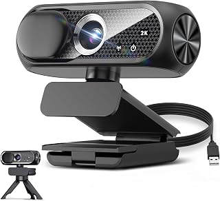 2K Webcam with Tripod, Mic & Noise Cancellation