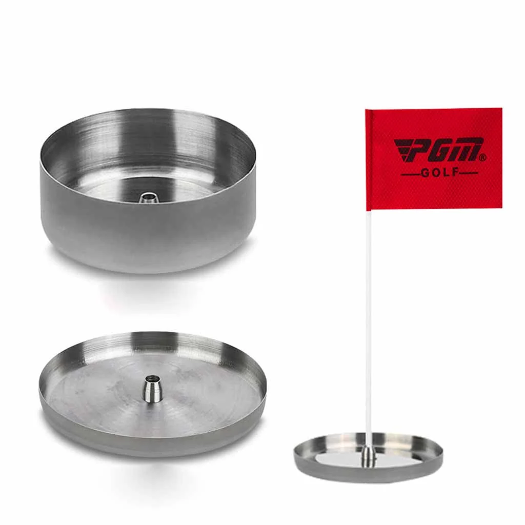 Trou de mini-golf en acier inoxydable avec drapeau rouge — Accessoires de golf