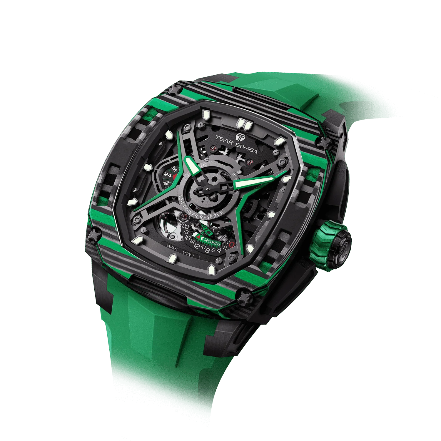Tsar Bomba Men's Automatic Watch | Green | 42.8mm Carbon Fiber Case | Men's Luxury Timepiece | Dark Matter 5 | TB8605 — Mens Watches