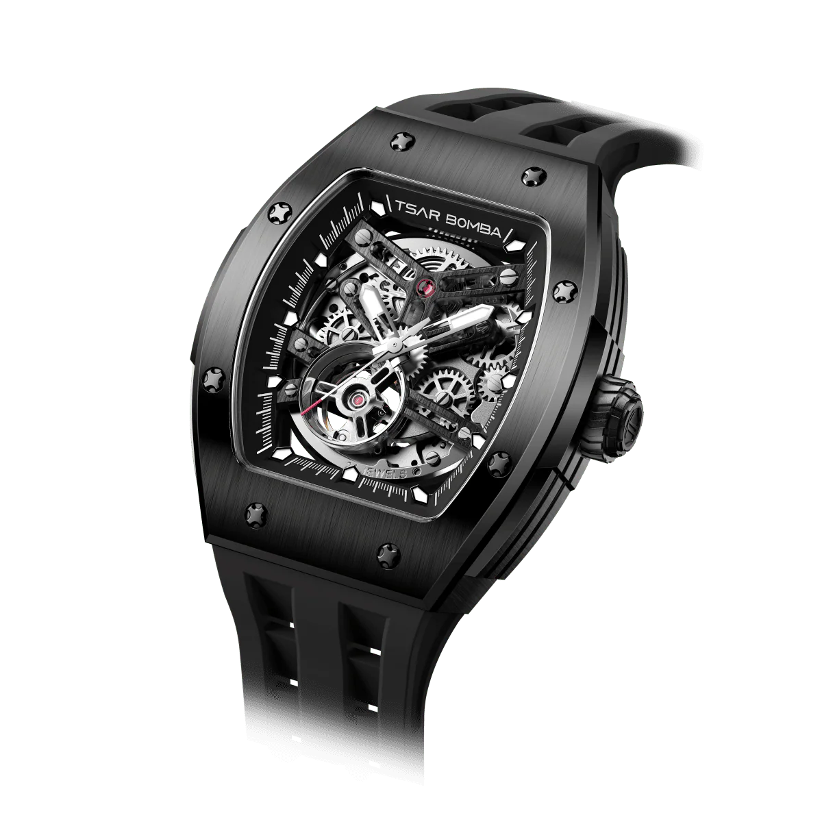 Tsar Bomba Men's Automatic Watch | Black | Stainless Steel Case | Japanese Mechanical Skeleton Movement | Luxury Sport Wristwatch | Elemental TB8228A — Mens Wat