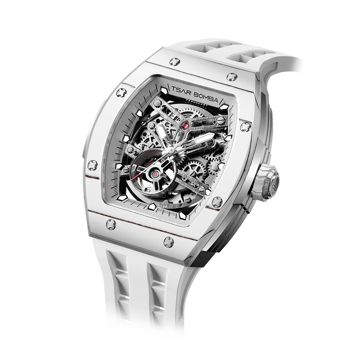 Montre automatique pour homme TSAR BOMBA TB8228CF, lunette en acier inoxydable blanc en fibre de carbone