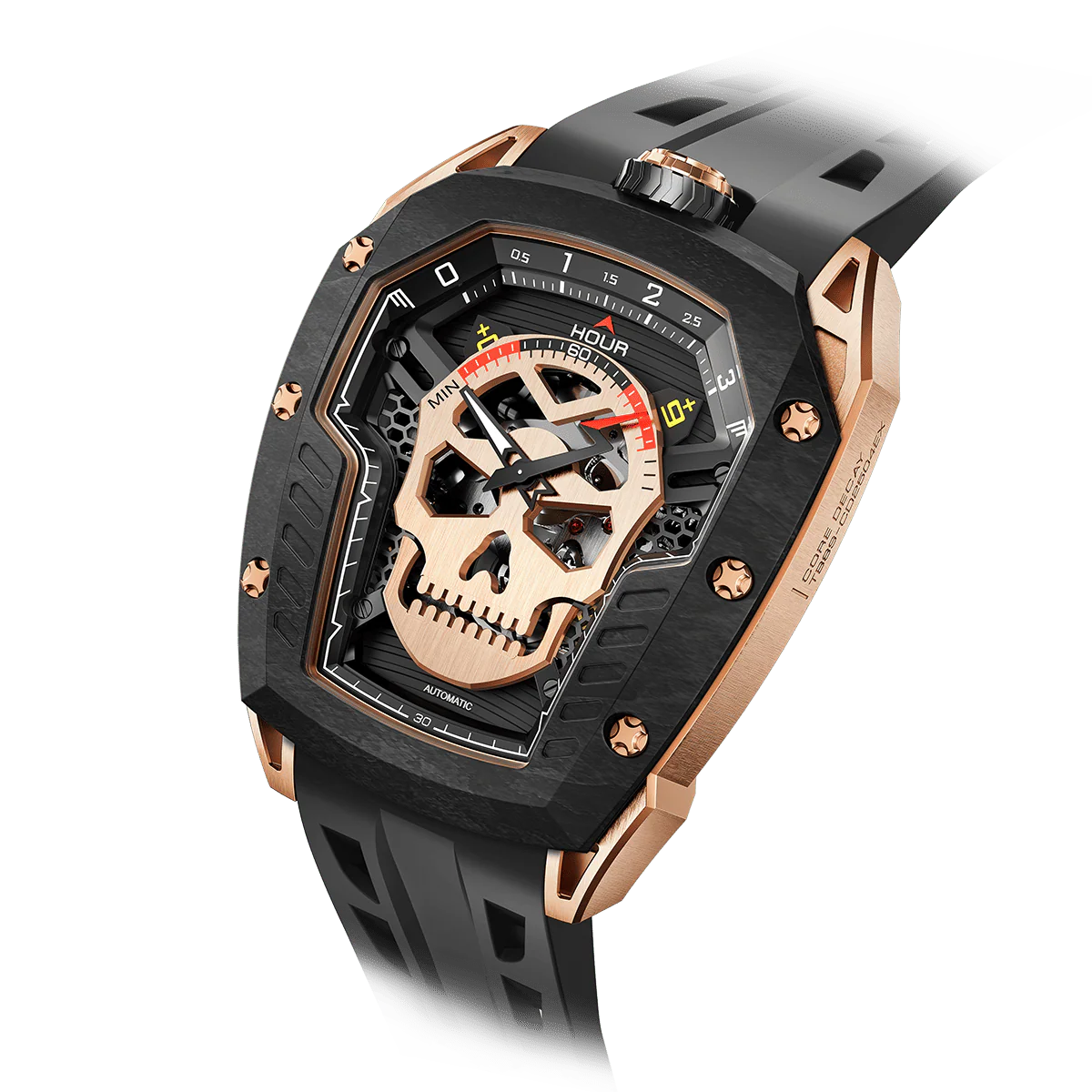 Tsar Bomba Men's Automatic Watch | Gold | Stainless Steel Case | Carbon Fiber Bezel | Japanese Mechanical Skeleton Movement | Luxury Sport Wristwatch | Reactor 