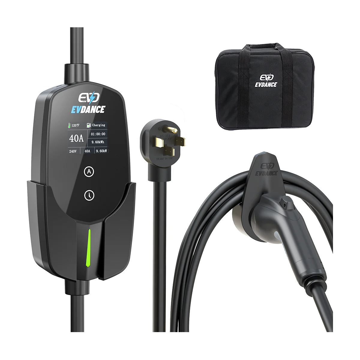 Chargeur EV portable EVDANCE niveau 2 Nema 14-50 40A J1772 — Chargeur de batterie