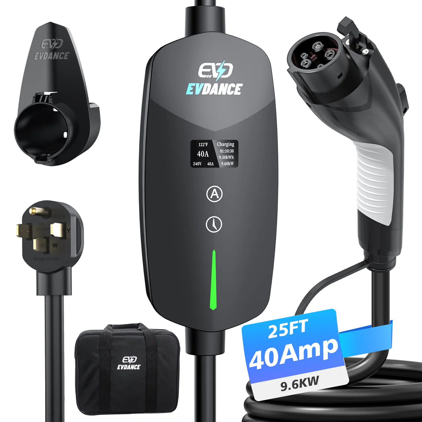 Evdance Level 2 EV Charger Nema 14-50 J1772 Portable Plug In - 40A