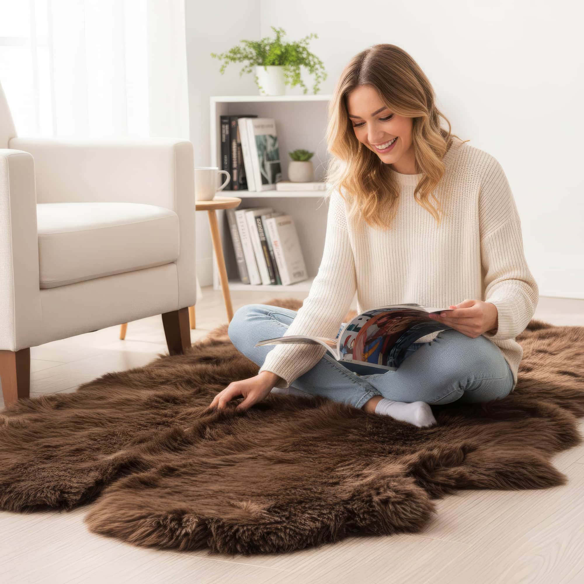 Super Area Rugs Peau de Mouton Brun Naturel 2' x 3 — Tapis