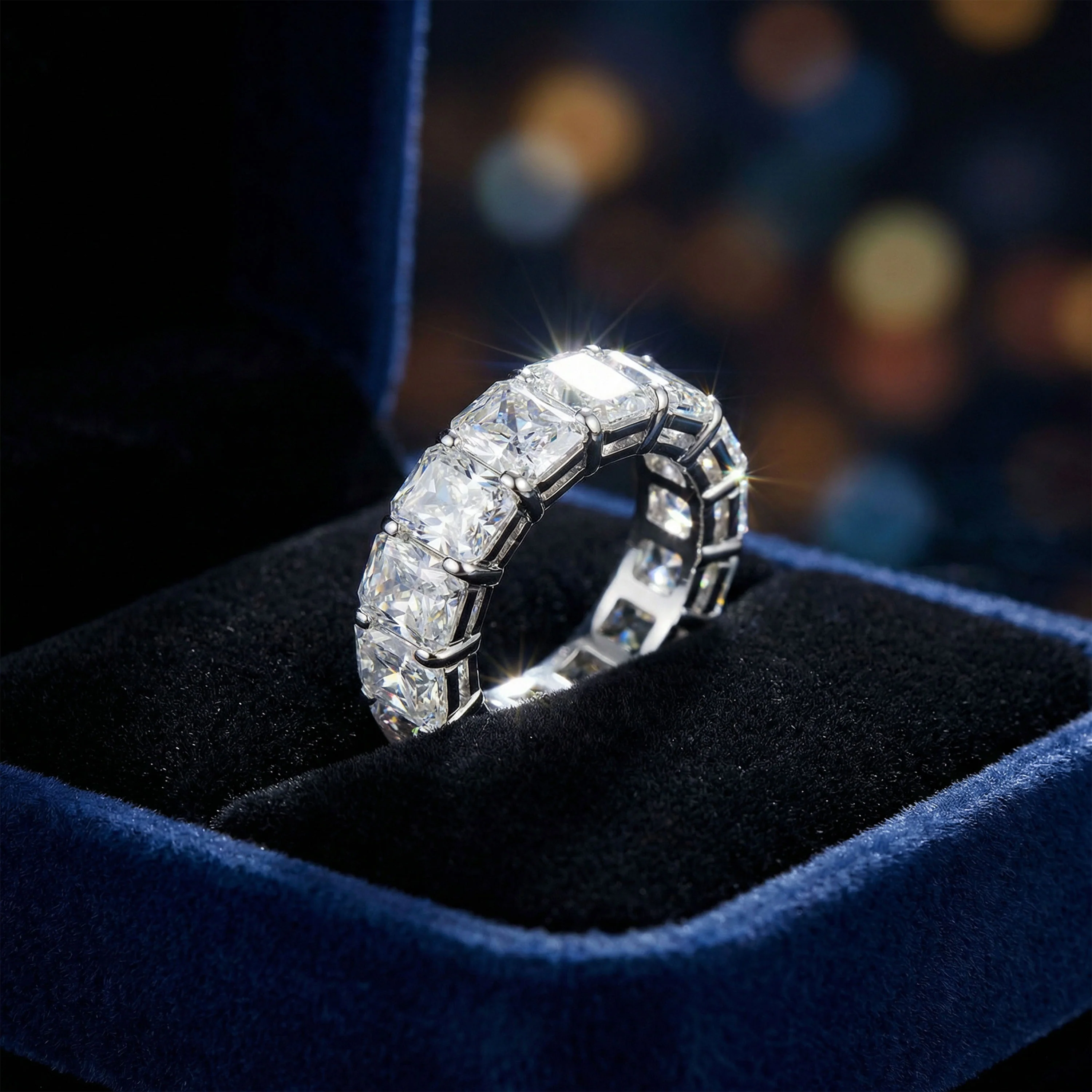 Ophelia Eternity 3.6ct Lab-Grown Moissanite Sterling Silver Engagement Ring for Women - Customizable Eternal Covenant Full - Silver / Moissanite / 3
