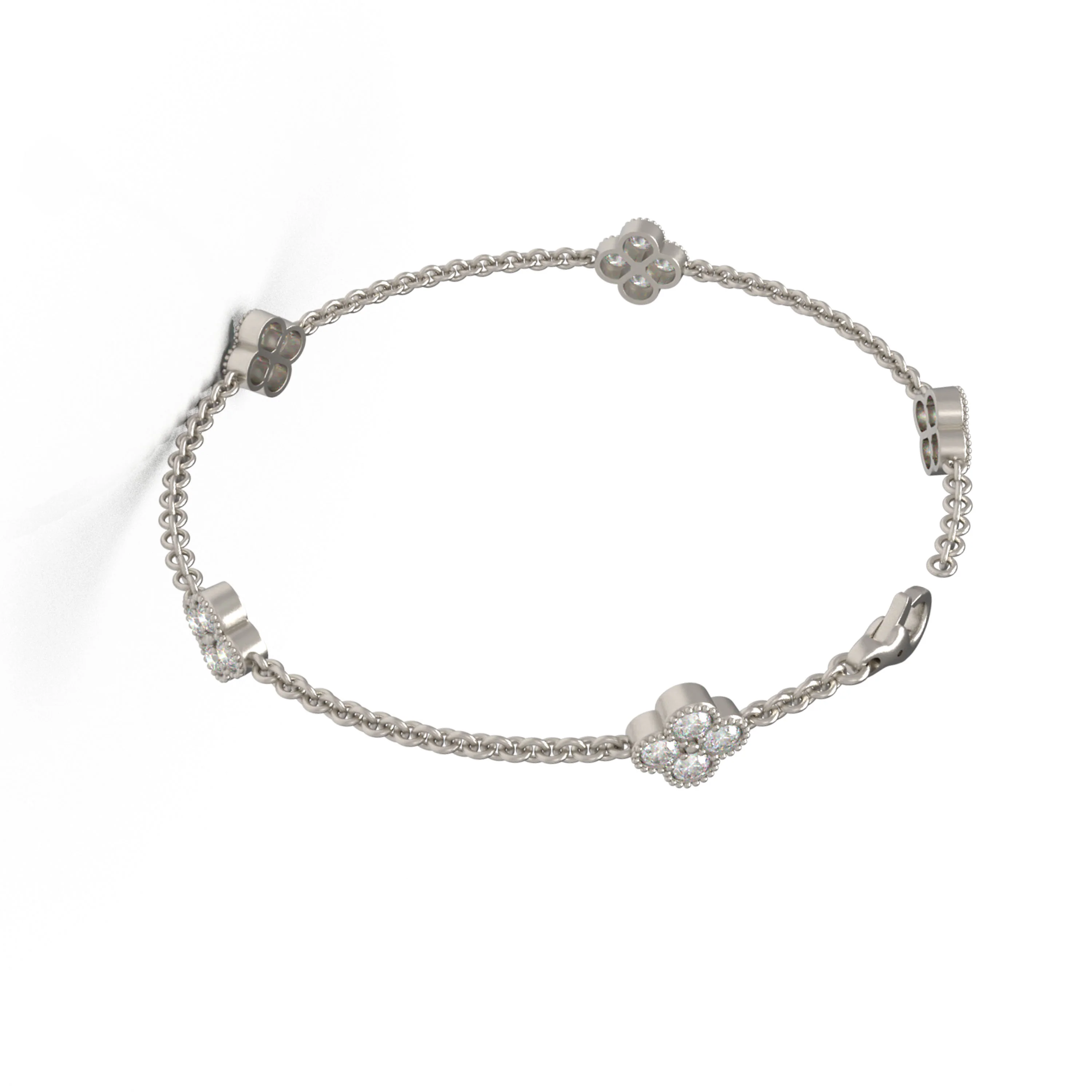 Handmade Four - Leaf Clover Bracelet with Lab - Grown Diamonds (VVS1 - VVS2 Clarity) in Platinum - Platinum / 1CT / 6 — Bracelet Women