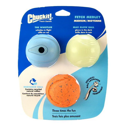 Chuckit ! Fetch Medley Balls Medium 2,25" de diamètre, paquet de 3 — Jouets pour chiens