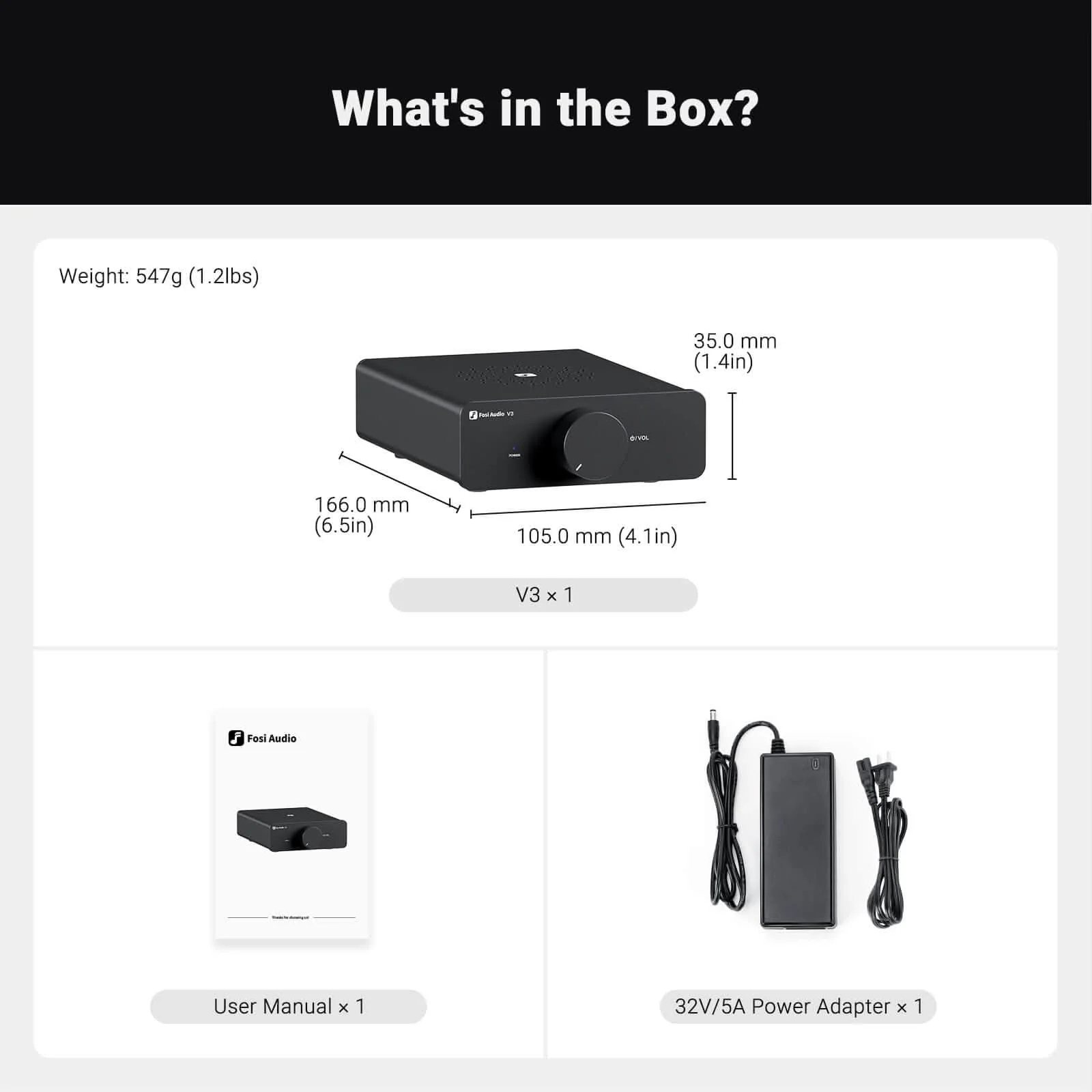 Fosi Audio V3 Mini amplificateur stéréo avec alimentation 32 V 5 A — Amplificateurs audio et DAC