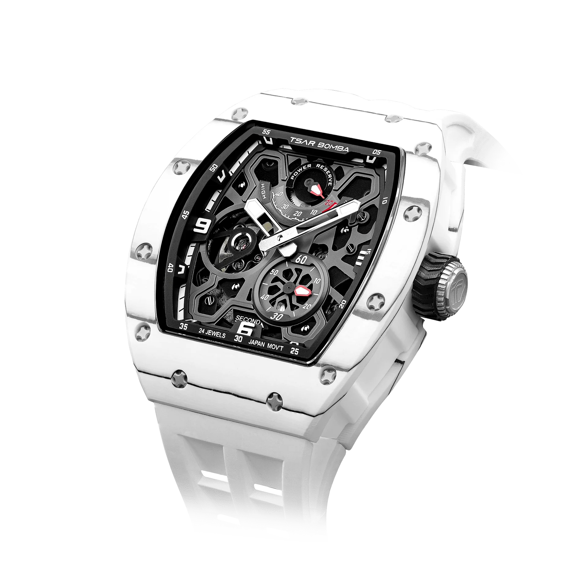 Tsar Bomba Men's Automatic Luxury Sport Watch | Carbon Fiber White | Elemental TB8212 | 42.5mm | Ceramic & Carbon Fiber — Mens Watches
