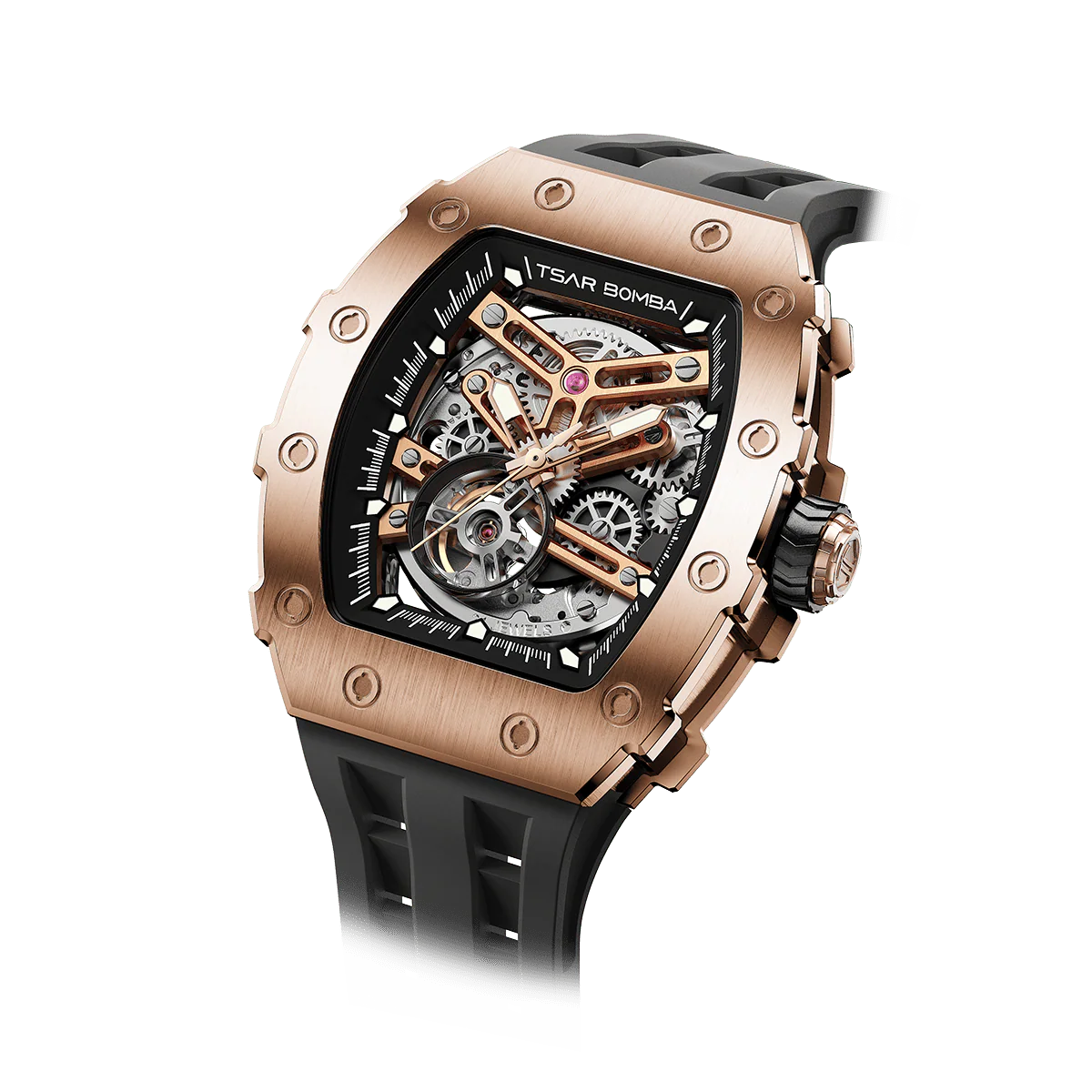 Tsar Bomba Men's Automatic Watch TB8208A Rose Gold Black Stainless Steel
