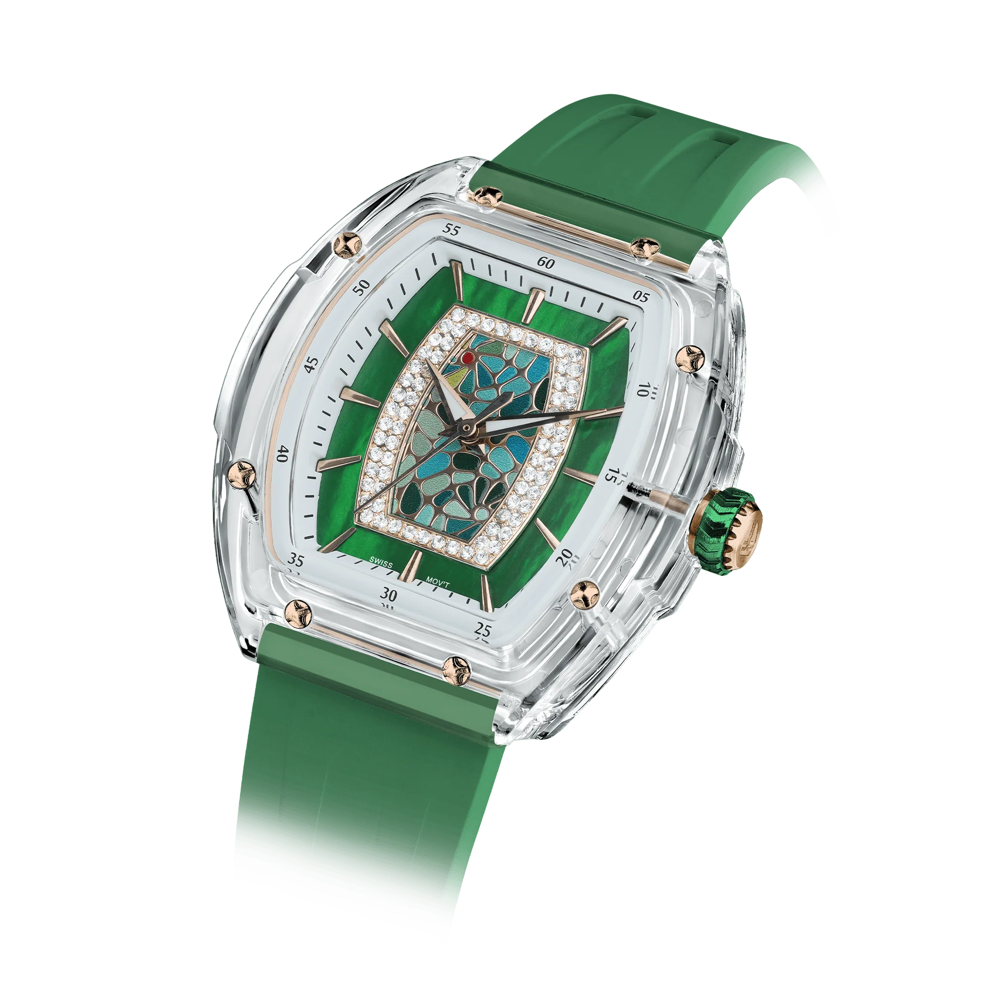Montre Quartz Femme TSAR BOMBA Nucleus Femme 02 TB8219L Cadran Vert Verre Saphir — Montres pour femmes