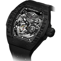 TSAR BOMBA Men's Full Carbon Fiber Automatic Watch Black Skeleton Dial 10ATM Waterproof Atomic TB8218