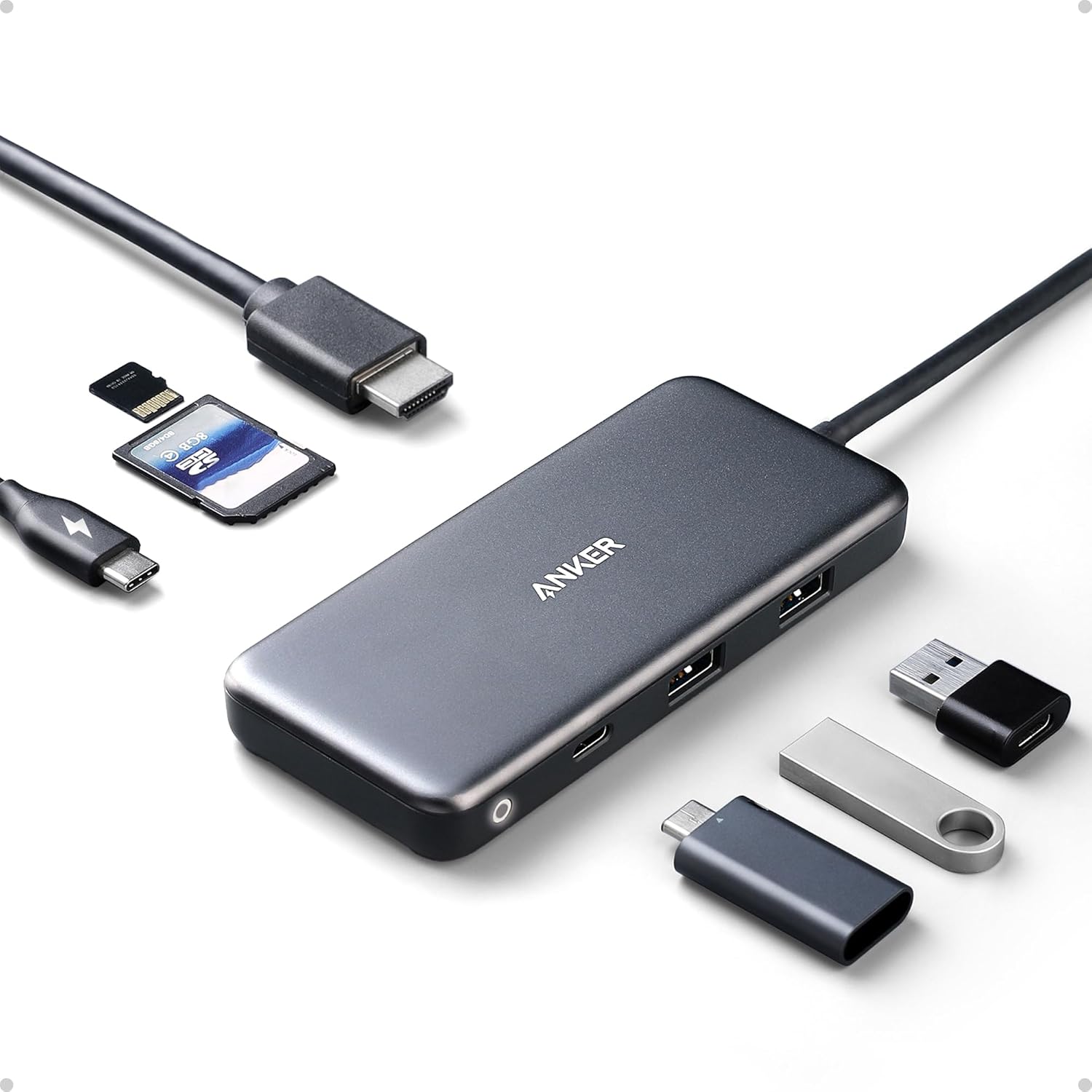 USB-C hub: Anker USB C Hub, 7-in-1 USB C Adapter, with 4K USB C to HDMI, 100W Power Delivery, USB C Data…