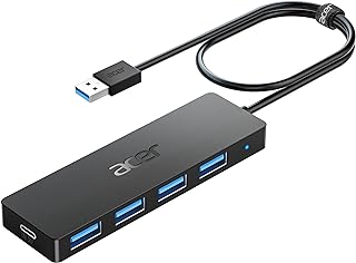 USB-C hub: Acer USB Hub 3.0, 4-Port Ultra Slim USB Adapter 2FT with Type-C 5V3A, USB-A Splitter Extender…