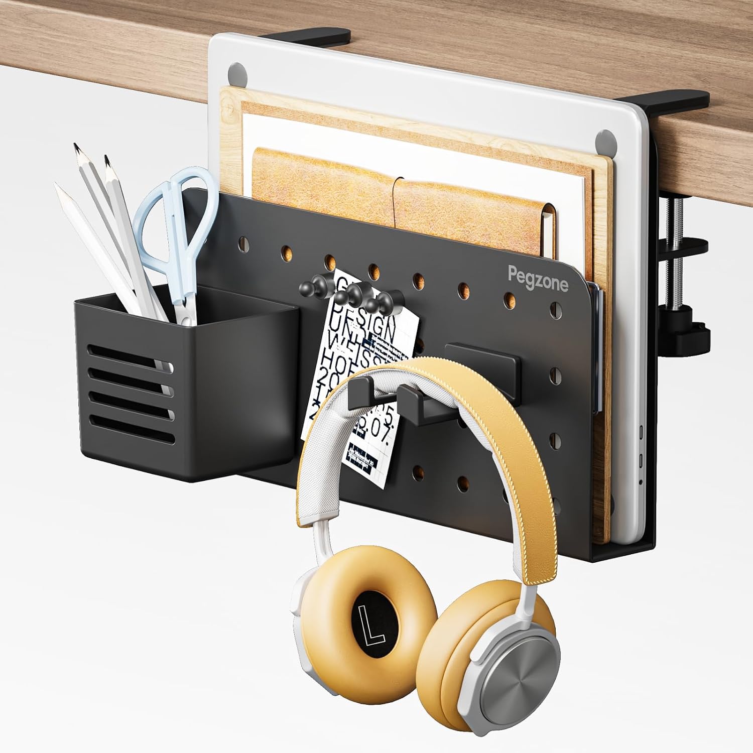 PEGZONE Desk Side Storage Organizer – Clamp Laptop Holder