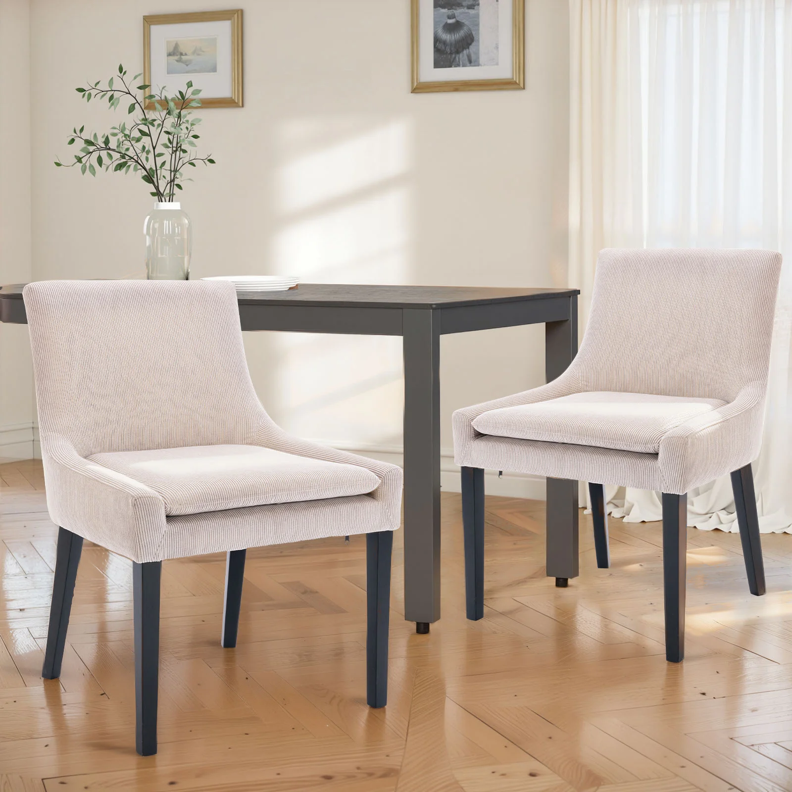 COLAMY Maira chaise de salle à manger transitionnelle, ensemble de 2 - Beige — Chaises de salle à manger