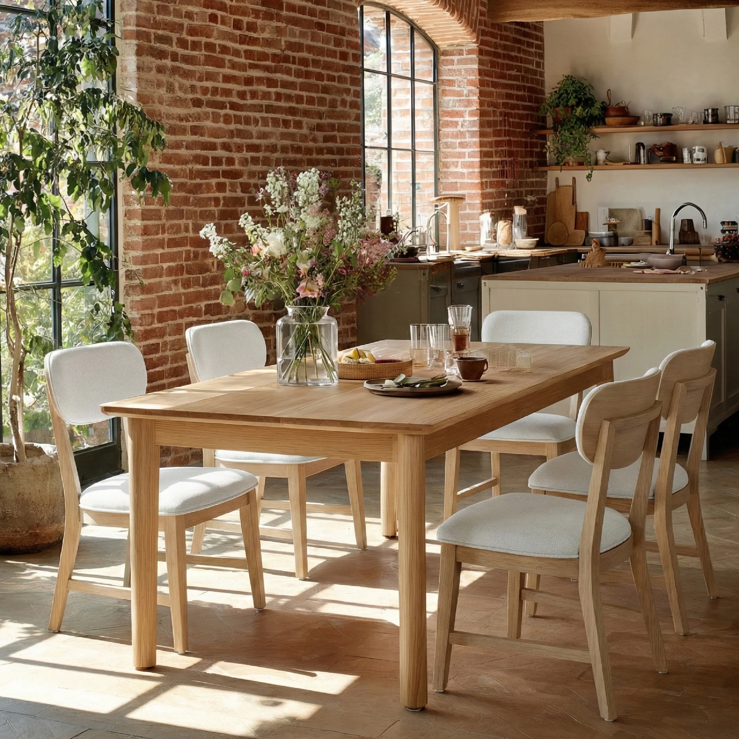 COLAMYHome Pura Chaise de Salle à Manger en Bois Massif et Tissu Oeko-Tex - Naturel Lot de 2 — Chaises de salle à manger