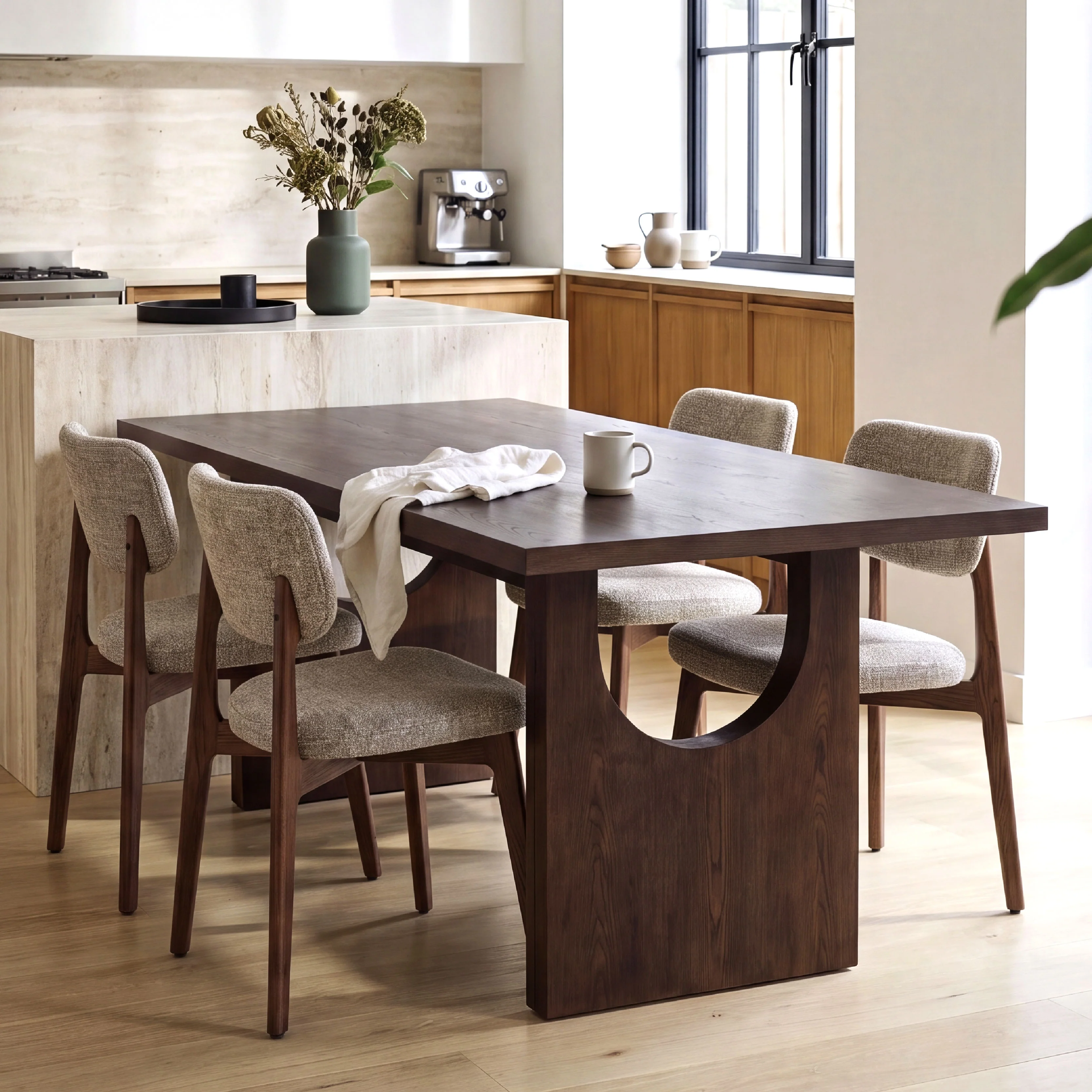 Colamy Halo 72" Dining Table with Halo Prime Dining Chairs Set for 4-6 - Walnut / 4 Chairs
