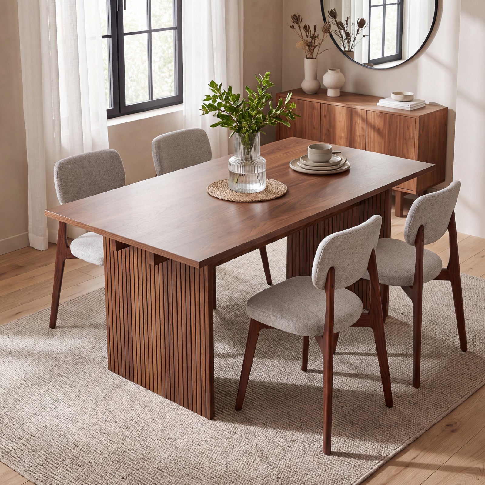 COLAMYHome Halo Table de salle à manger de 63 po avec 4 chaises de salle à manger Halo Prime - Noyer — Chaises de salle à manger