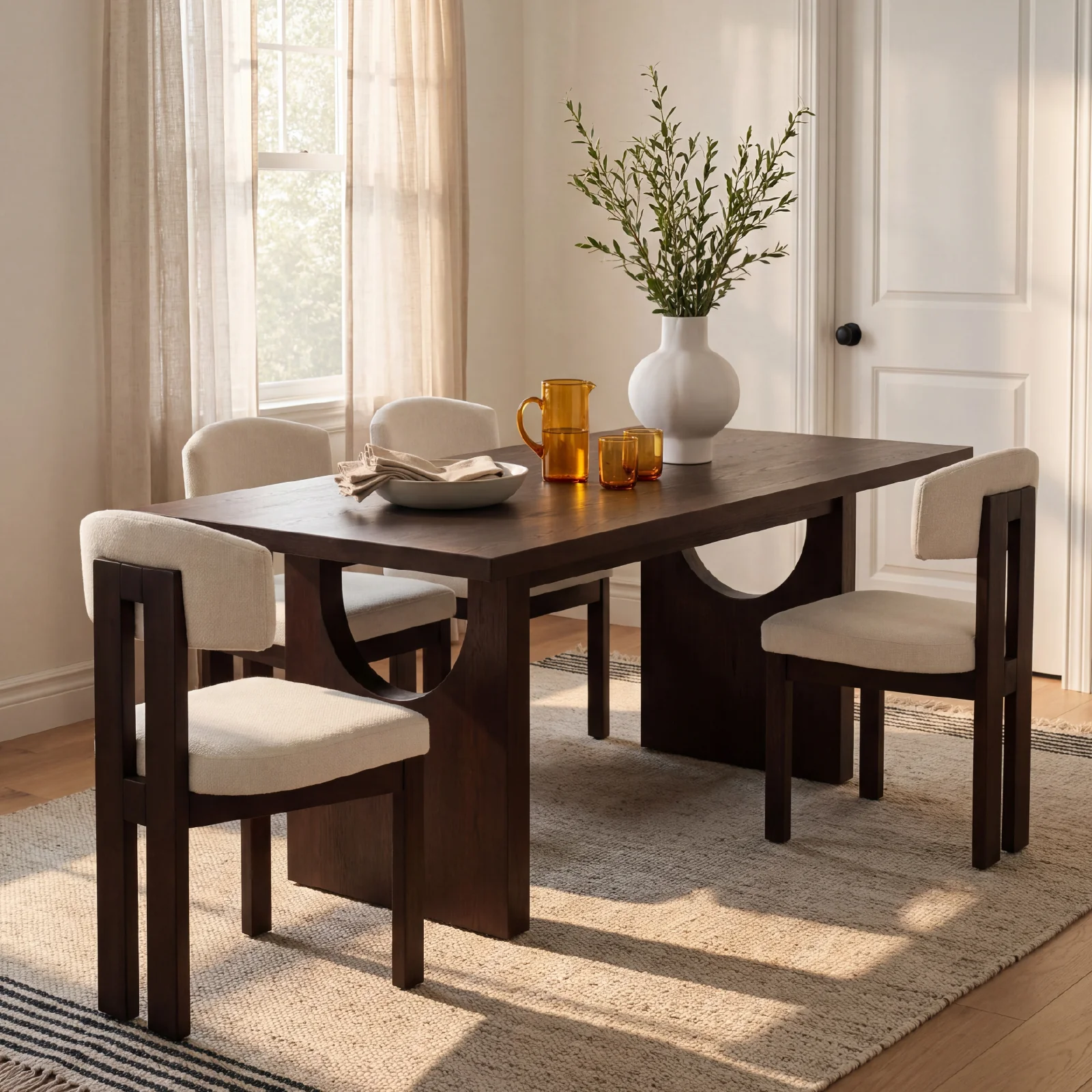 COLAMYHome Halo Table de salle à manger de 72 po avec 4 chaises de salle à manger en bois Halo - Noyer — Chaises de salle à manger