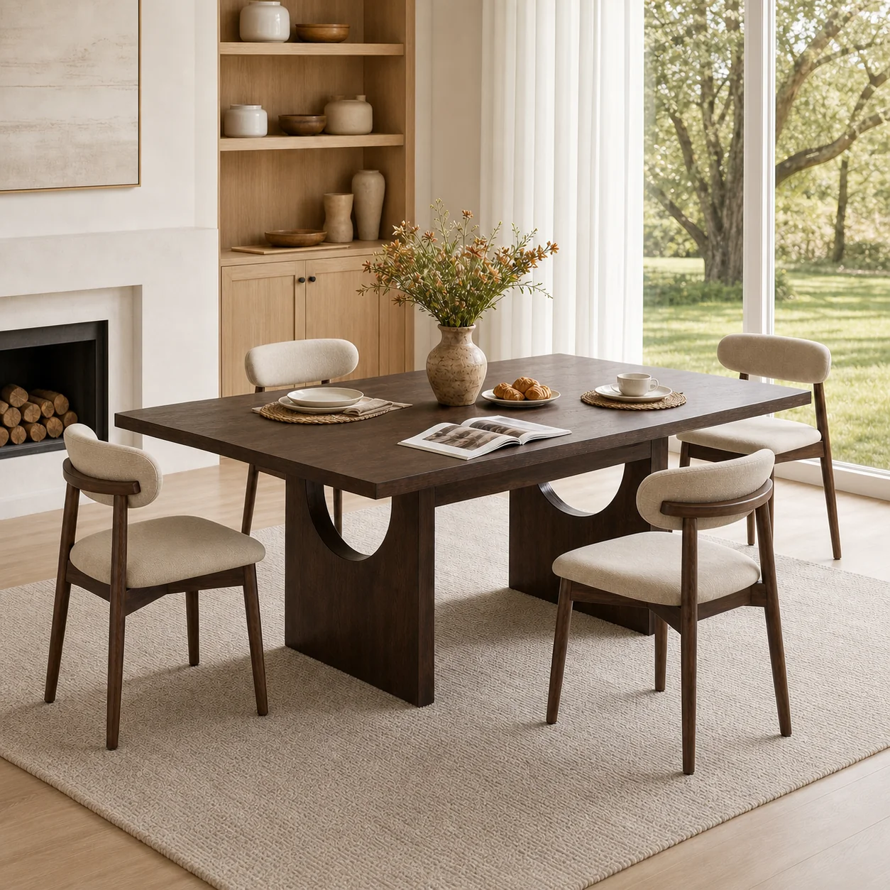 Colamy Halo 72" Dining Table with Noya Dining Chairs Set for 4-6 - Walnut / 4 Chairs