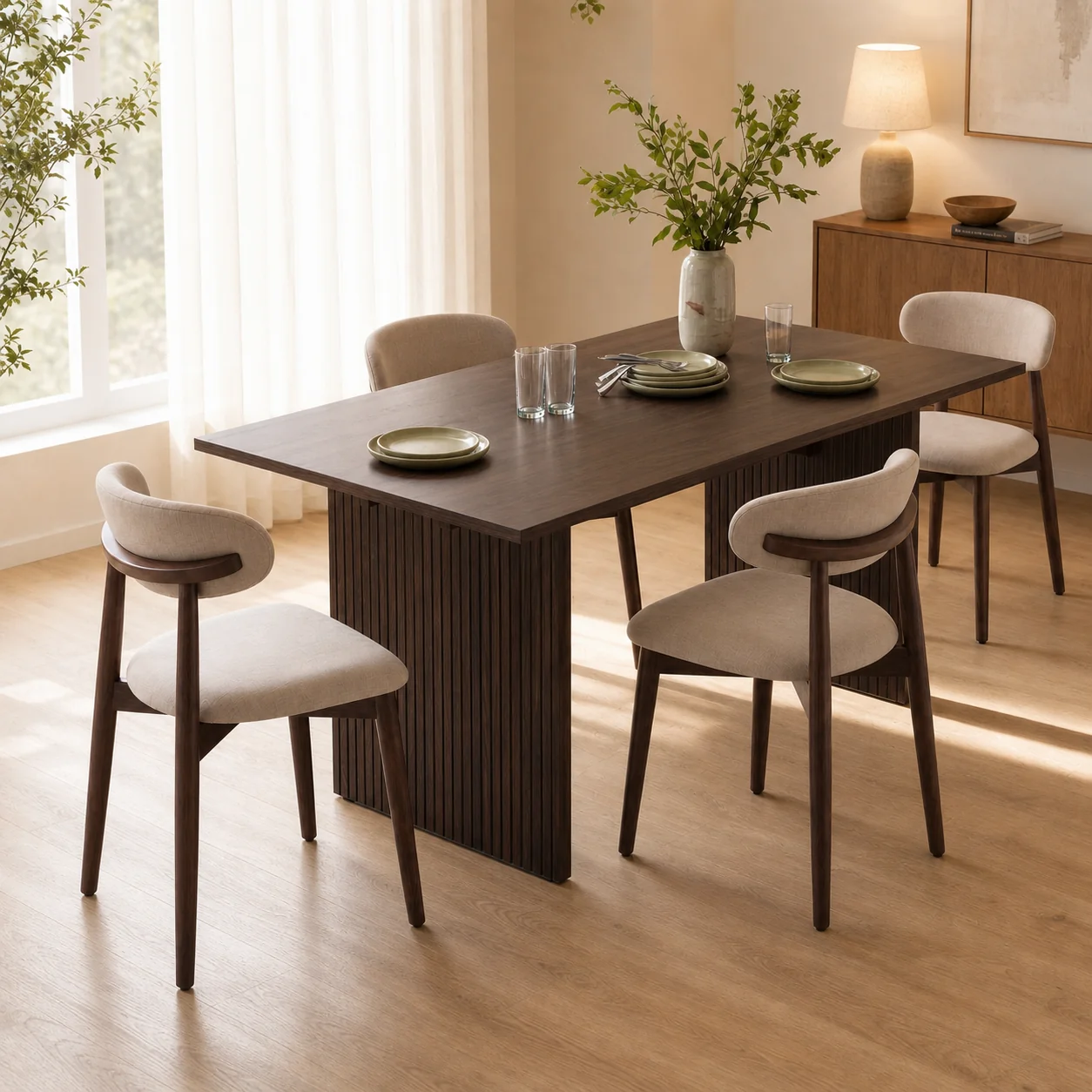COLAMYHome Halo Table de salle à manger de 63 po avec chaises Noya pour 4 à 6 personnes, noyer — Chaises de salle à manger