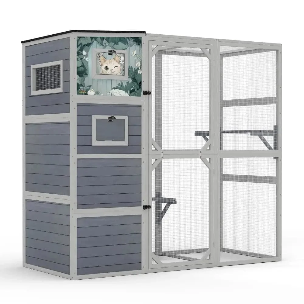 Coziwow 76″L 4-Tier Custom Outdoor Cat Enclosure - Gray / Patterned — Dog Toys