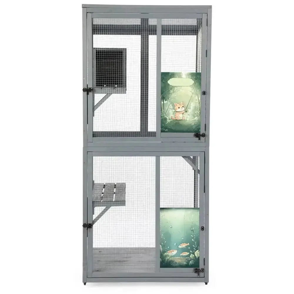 Coziwow 31.5"L 2-Tier Wheeled Cat Cage - Patterned — Pet Carrier