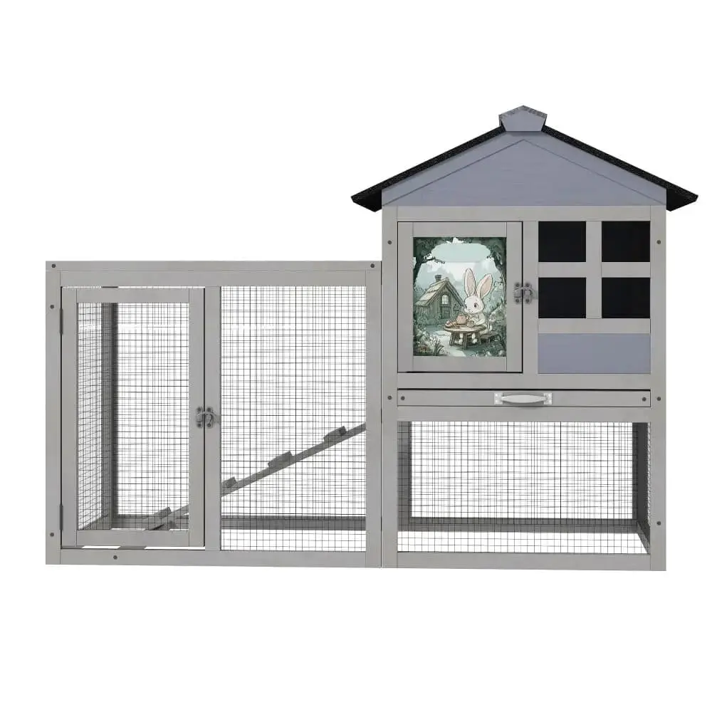 Coziwow Maison de lapin d'extérieur à 2 étages de 48 po de longueur, gris — Jouets pour chiens
