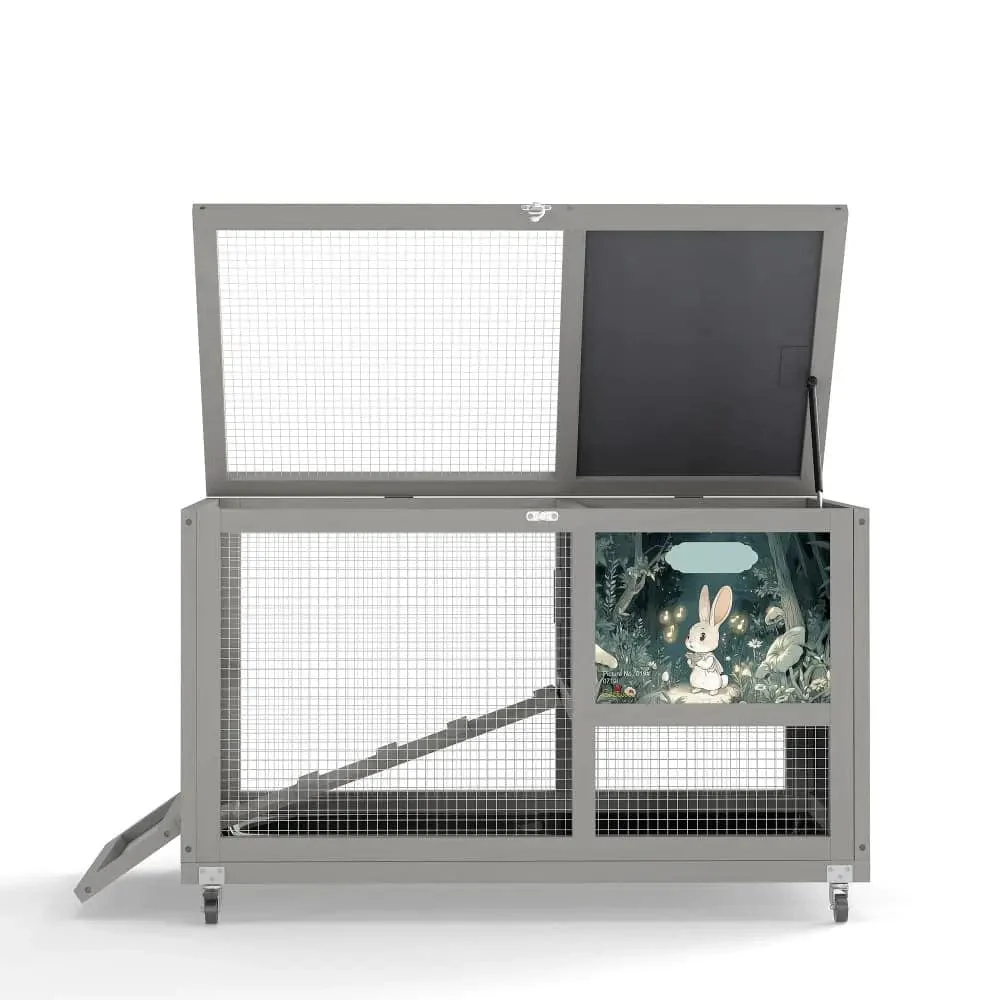 Coziwow Cage en bois à roulettes 35" pour lapins à motifs gris — Jouets pour chiens