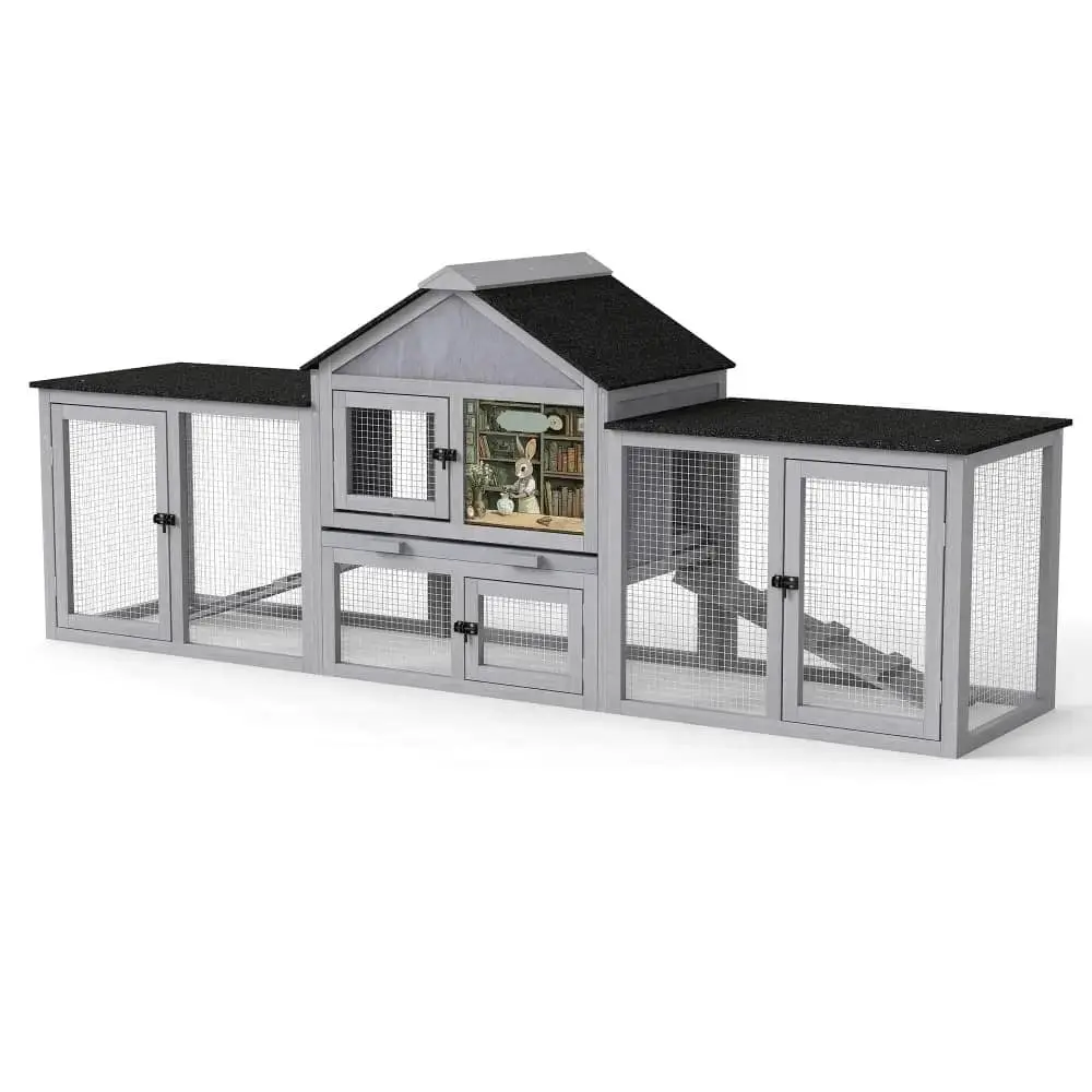 Clapier double Coziwow 82″L 3 compartiments gris — Jouets pour chiens